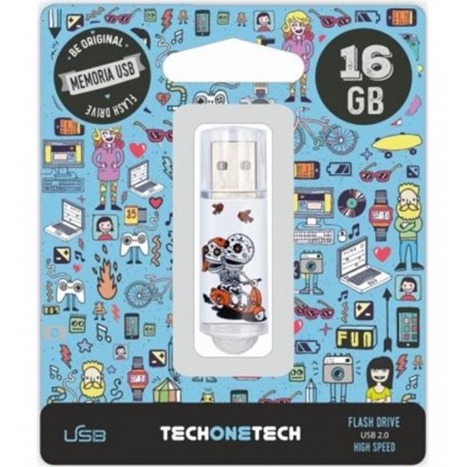 TechOneTech Be Original Calavera Moto Memoria USB 2.0 16GB (Pendrive)