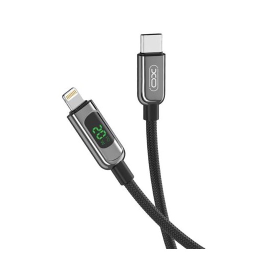 XO Cable Trenzado USB-C Macho a Lightning Macho 20W con Display LED - Carga + Transmision de Datos Alta Velocidad - Longitud 1m