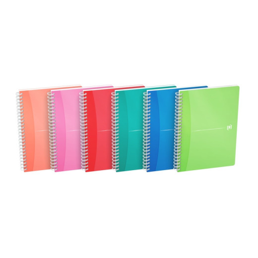 Oxford Office My Colours Cuaderno Espiral A5 - Tapa de Plastico Resistente - Espiral Doble para Mayor Durabilidad - Cuadricula 5x5 Ideal para Matematicas - 90 Hojas de Alta Calidad - Colores Surtidos