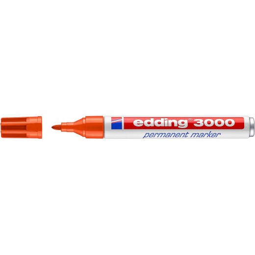 Edding 3000 Rotulador Permanente - Punta Redonda de 1.5mm - Trazo entre 1.5 y 3mm - Recargable - Secado Rapido - Color Naranja