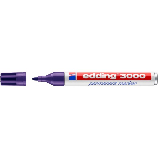 Edding 3000 Rotulador Permanente - Punta Redonda de 1.5mm - Trazo entre 1.5 y 3mm - Recargable - Secado Rapido - Color Violeta
