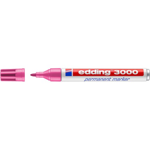 Edding 3000 Rotulador Permanente - Punta Redonda de 1.5mm - Trazo entre 1.5 y 3mm - Recargable - Secado Rapido - Color Rosa