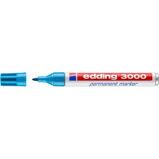 Edding 3000 Rotulador Permanente - Punta Redonda de 1.5mm - Trazo entre 1.5 y 3mm - Recargable - Secado Rapido - Color Azul Cla