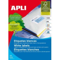 Apli Pack de 100 Etiquetas Permanentes - Tamaño 210 x 297mm - Multiples Usos - Color Blanco