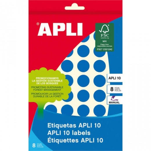 Apli Etiquetas 10 Azules Ø 16mm 8 Hojas