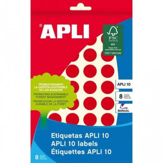 Apli Etiquetas 10 Rojas Ø 16mm 8 Hojas