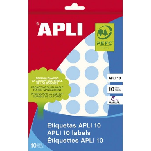 Apli Etiquetas 10 Azules Ø 19mm 8 Hojas