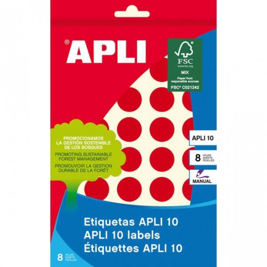 Apli Etiquetas 10 Rojas Ø 19mm 8 Hojas