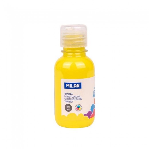 Milan Botella de Tempera 125ml - Tapon Dosificador - Secado Rapido - Mezclable - Color Amarillo