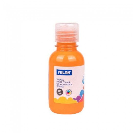 Milan Botella de Tempera 125ml - Tapon Dosificador - Secado Rapido - Mezclable - Color Naranja