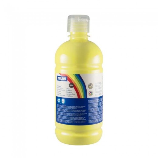 Milan Botella de Tempera - 500ml - Tapon Dosificador - Secado Rapido - Mezclable - Color Amarillo Limon