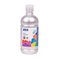 Milan Botella de Tempera 500ml - Tapon Dosificador - Secado Rapido - Mezclable - Color Plata