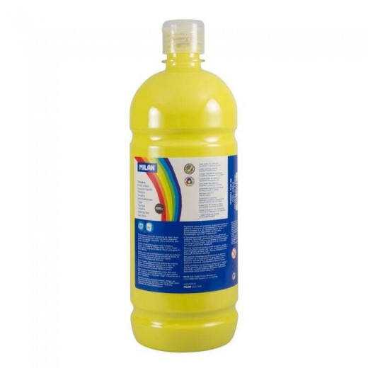 Milan Botella de Tempera 1000ml - Tapon Dosificador - Secado Rapido - Mezclable - Color Amarillo