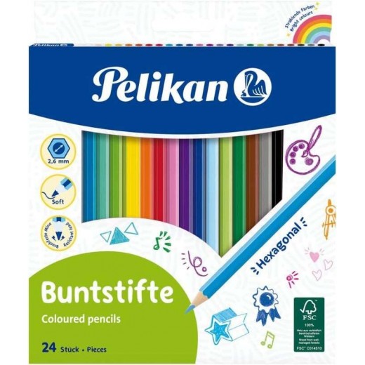 Pelikan Caja de 24 Lapices de Colores Hexagonales Lacados - Mina Antirotura - FSC