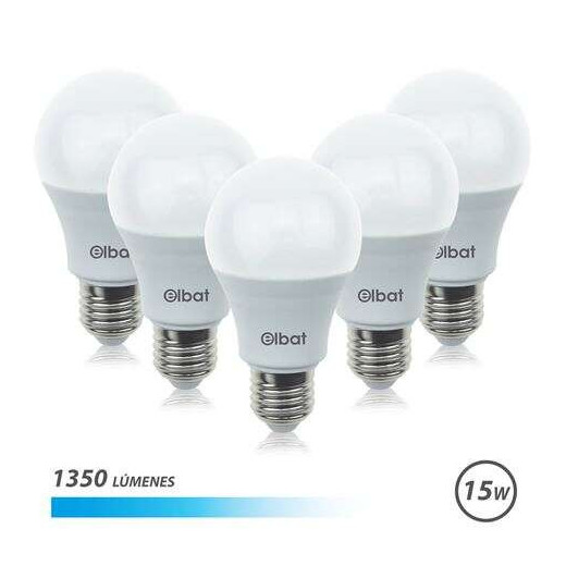 Elbat Pack de 5 Bombillas LED A60 15W E27 1350lm - 6500K Luz Fria