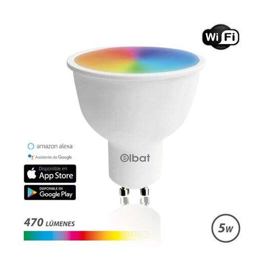 Elbat Bombilla LED Smart Wi-Fi GU10 5W 470lm RGB - Temperatura 2700K a los 6000K - Control de Voz - Control Remoto - 3 Modos de Color: Frio