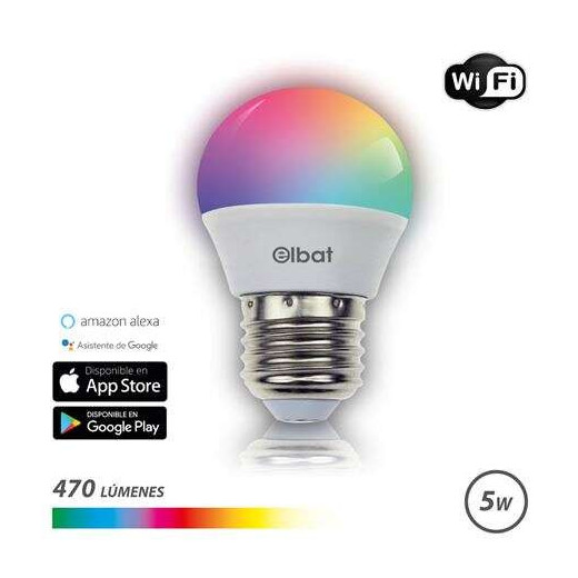 Elbat Bombilla LED Esferica Smart Wi-Fi G45 E27 5W 470lm RGB - Temperatura 2700K a los 6000K - Control de Voz - Control Remoto - 3 Modos de Color: Frio