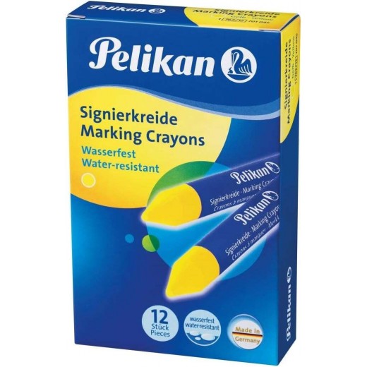 Pelikan Pack de 12 Ceras para Marcar - Resistente al Agua - Facil de Borrar - Ideal para Resaltar Texto - Color Amarillo