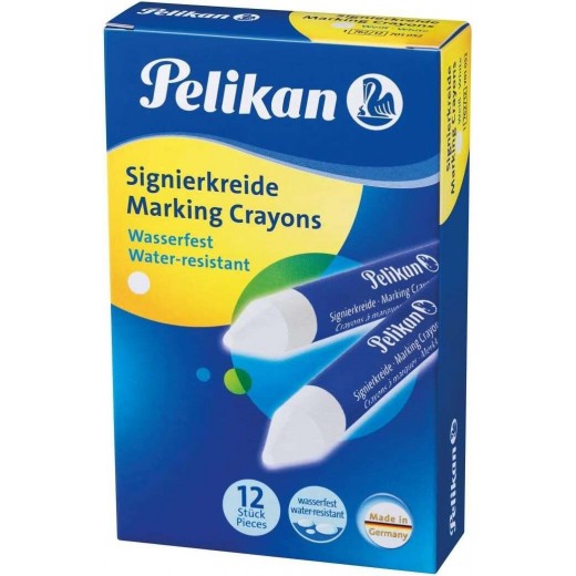 Pelikan Pack de 12 Ceras para Marcar - Resistente al Agua - Facil de Borrar - Ideal para Resaltar Texto - Color Blanco