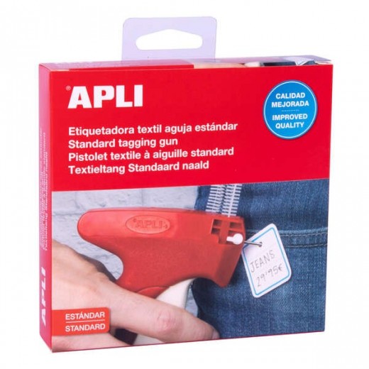 Apli Etiquetadora Textil Estandar - Incluye Tapon de Proteccion y Correa de Muñeca - Compatible con Agujas y Navetes Apli