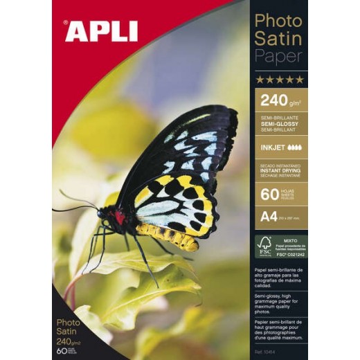 Apli Papel Fotografico Photosatin A4 240g 60 Hojas