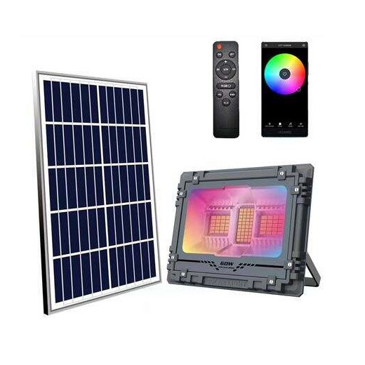 Elbat Foco Solar Led RGB 60W - 515LM - Bluetooth - Bateria 5V/6AH - Control Remoto - IP67