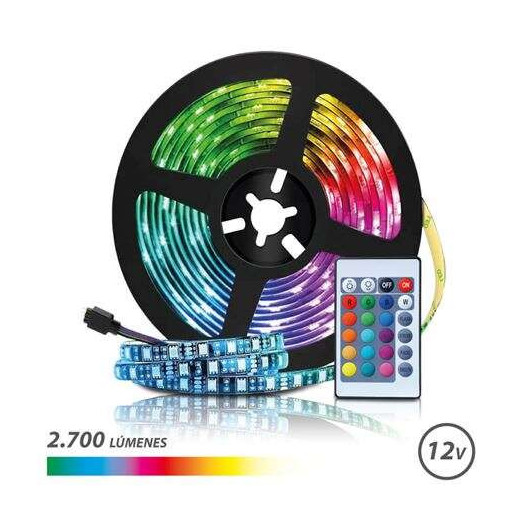 Elbat Tira LED RGB 12V 2700lm - 30 Led por Metro - Control Remoto - Longitud 5m