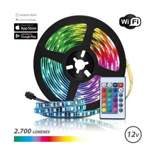 Elbat Tira LED RGB WiFi 12V 2700lm - 30 Led por Metro - Control Remoto - Longitud 5m