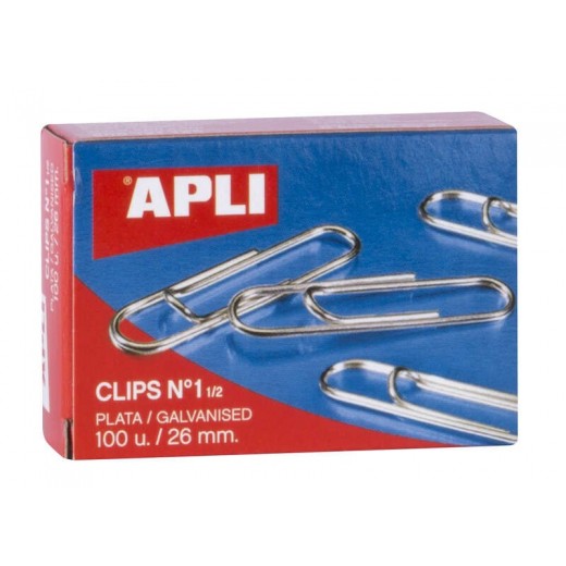 Apli Clips Alambre Nº 1½ - 26mm - Acabado Galvanizado Plata - 100 Unidades por Caja - Organizacion Perfecta