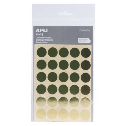 Apli Pack de 90 Gomets Redondos Ø 20mm - Adhesivo Permanente - Ideal para Escuelas Infantiles y Colegios - Color Oro