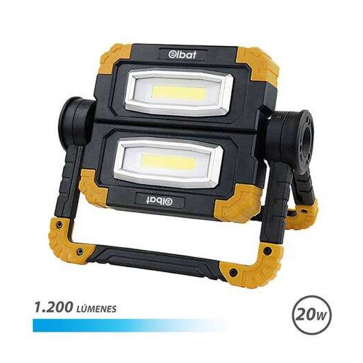 Elbat Foco Led Recargable 20W - 1200 Lumenes - Luz Fria 6500K - Bateria 5000mAh  - Autonomia de 5 a 9 horas