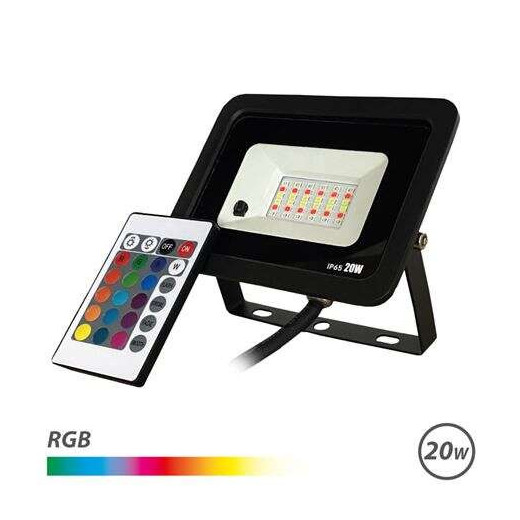 Elbat Foco Led RGB 20W - Control Remoto - IP65 - Ideal para Exterior