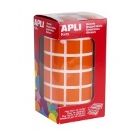 Apli Rollo de Gomets Cuadrados - Adhesivo Permanente - 2.832 Gomets - Adhesivo Base Agua - Libre de Disolventes - Color Naranja