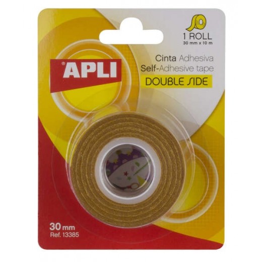 Apli Cinta Adhesiva Doble Cara 30mm x 10m - Facil de Cortar y Aplicar - Adhesion Fuerte y Duradera - Transparente