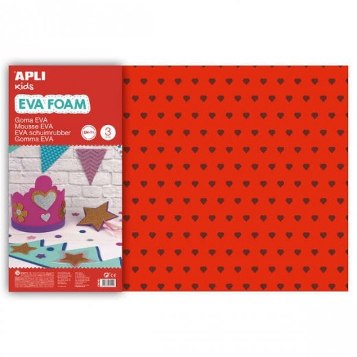 Apli Goma Eva Impresa Purpurina Corazones 600x400 - 3 Hojas de Tamaño Grande y Brillantes