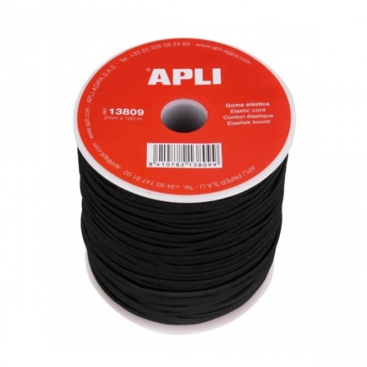 Apli Bobina de Cuerda Elastica - Duradera - Flexible - Facil de Cortar y Atar - Ideal para Manualidades - Color Negro