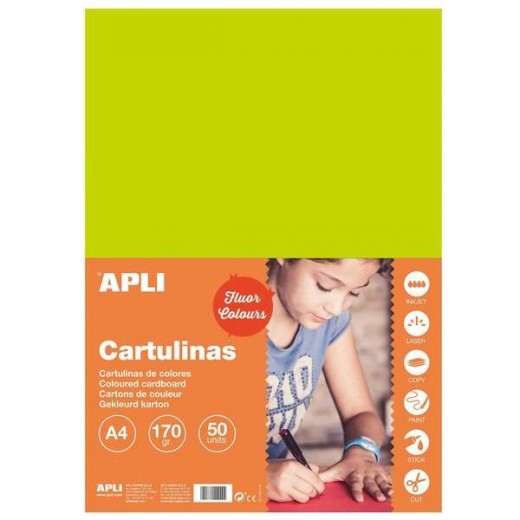 Apli Cartulina Verde Fluorescente A4 170g 50 Hojas