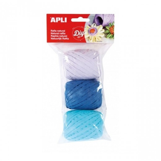 Apli Pack de 3 Ovillos de Rafia Natural Marine - Ideal para Manualidades y Decoraciones - Colores Surtidos