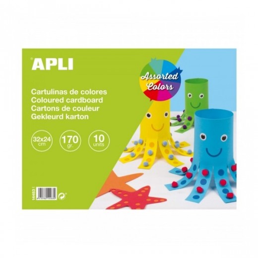 Apli Bloc de Cartulinas 170gr - 10 Hojas - Libre de Acidos - Ideal para Manualidades y Uso Escolar - Colores Surtidos