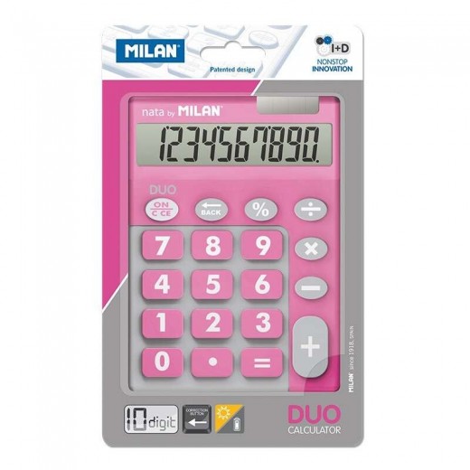 Milan Calculadora 10 Digitos Duo - Calculadora de Sobremesa - Teclas Grandes - Tecla Rectificacion Entrada de Datos - Color Rosa