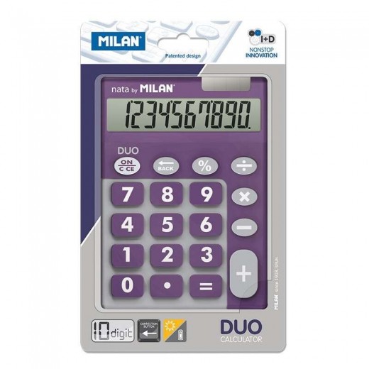 Milan Calculadora 10 Digitos Duo - Calculadora de Sobremesa - Teclas Grandes - Tecla Rectificacion Entrada de Datos - Color Lila