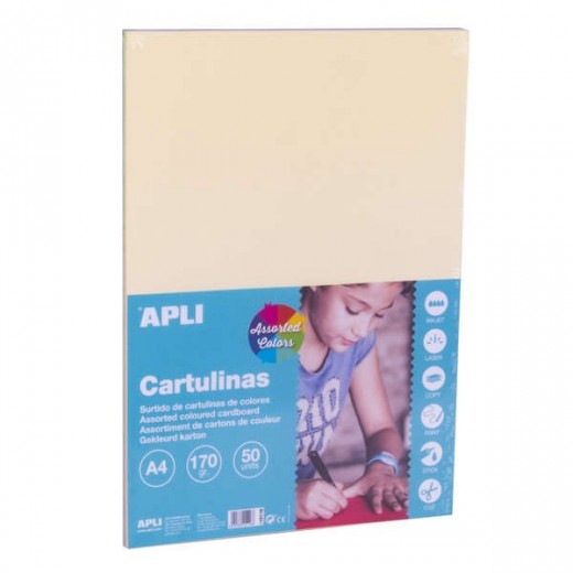 Apli Cartulinas Surtido Pastel A4 170g 50 Hojas