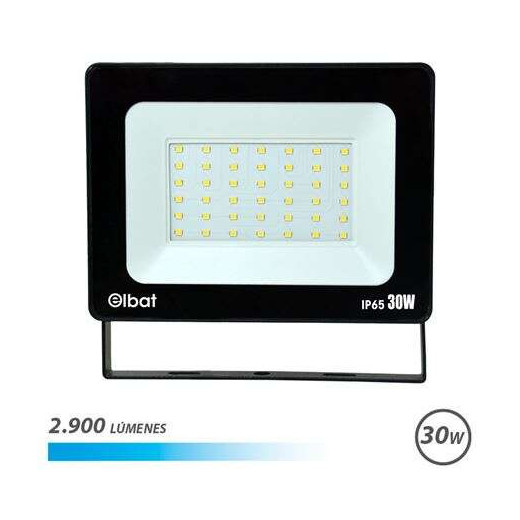 Elbat Foco LED de 30W - Potencia: 30W - Lumenes: 2900 - 6.500K Luz Fria - 30.000 - 50.000 Horas de Vida - Angulo 120º - Proteccion: IP65 para Usar en Exterior - Color Negro