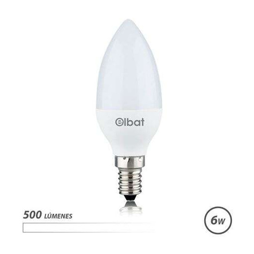 Elbat Bombilla LED - Potencia: 6W - Lumenes: 500 - Tipo de Luz: 4000K Luz Blanca - Casquillo: E14 - Angulo: 180º - Dimensiones: 37X100mm - 30.000 Horas de Vida - 15.000 Encendidos - Color Blanco