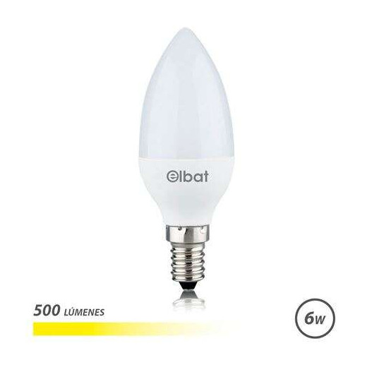 Elbat Bombilla LED - Potencia 6W - Lumenes 500 - Tipo de Luz 3000K Luz Calida - Casquillo E14 - Angulo 180º - Dimensiones 37X100mm - 30.000 Horas de Vida - 15.000 Encendidos - Color Blanco