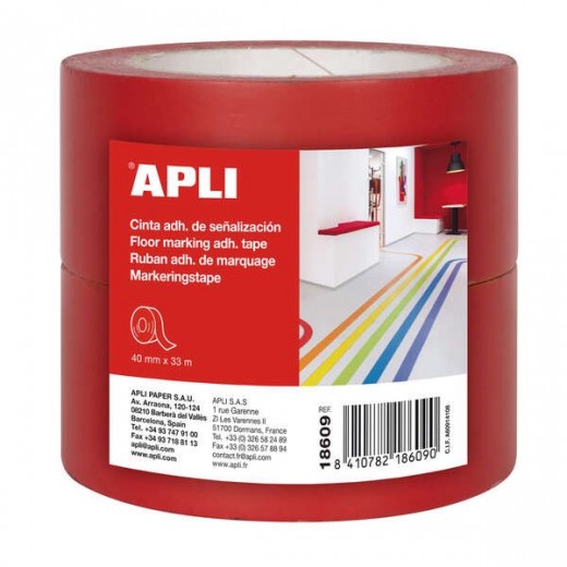 Apli Cinta de Señalizacion Adhesiva PVC 40x33mm 160?m - Desbobinado Silencioso - Adhesivo Solvente - Resistente a Rayos UV