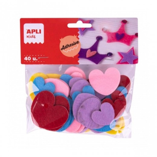 Apli Corazones Adhesivos de Fieltro - Gran Resistencia y Suavidad - Ideales para Manualidades y Decoraciones - Colores Surtidos