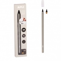 Apli Infinite Pencil Pack de Lapiz Infinito HB + Mina de Recambio + Tapon Protector - Para Escribir hasta 16km - Color Gris