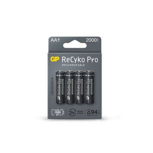 GP ReCyko Pro Pack de 4 Pilas Recargables 2100mAh AA 1.2V - Precargadas - Ciclo de Vida: Hasta 1.500 Veces