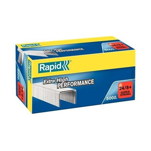 Rapid Super Strong Caja de 5000 Grapas 24/8+ - Hasta 50 Hojas - Alambre Galvanizado Superreforzado - Patilla de 8